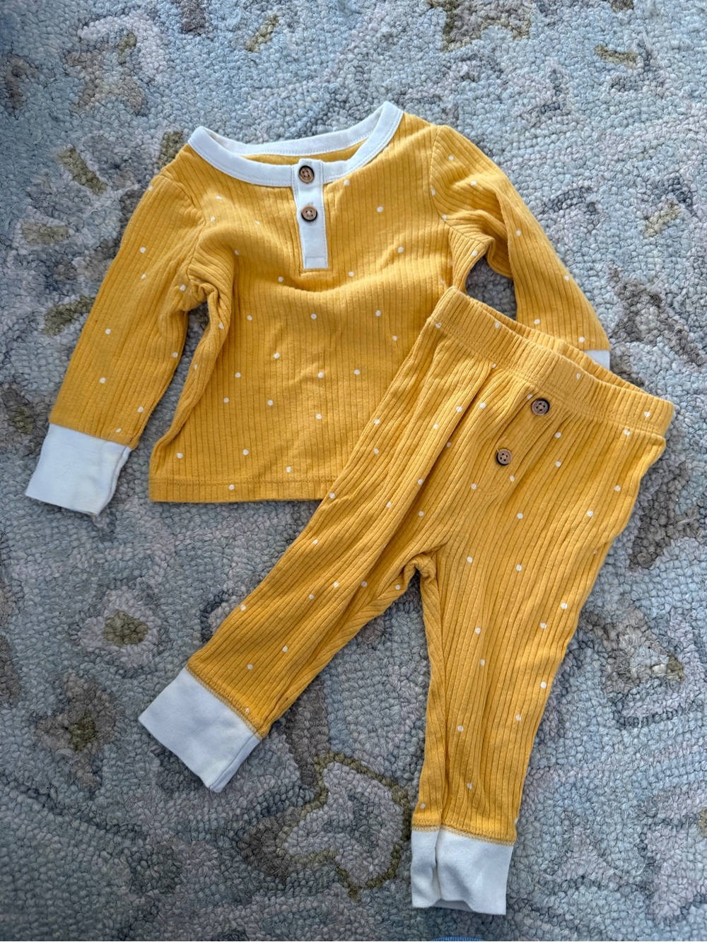 Cat & Jack Yellow Ribbed Dot Pajama Set with White Trim